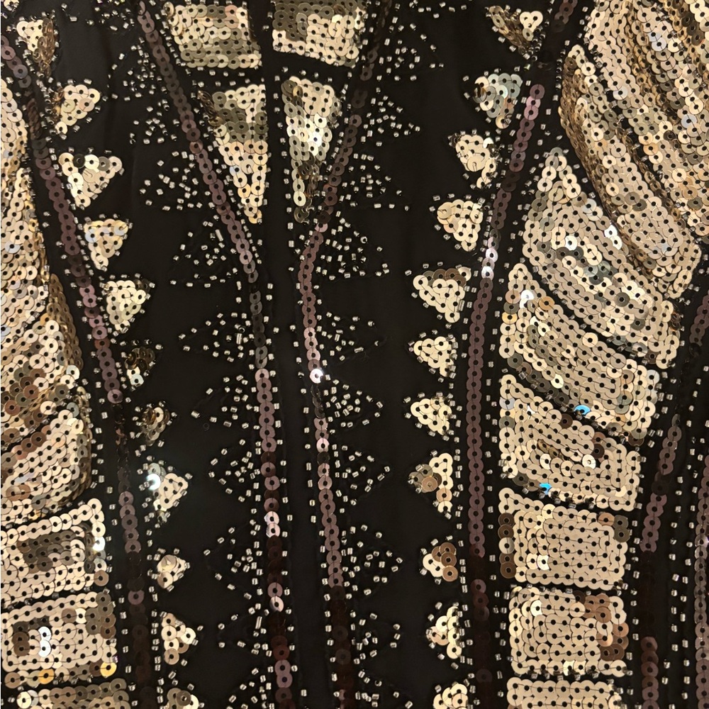 Molly Bracken Black and Gold Sequin Pencil mini Skirt NWT - Picture 3 of 5